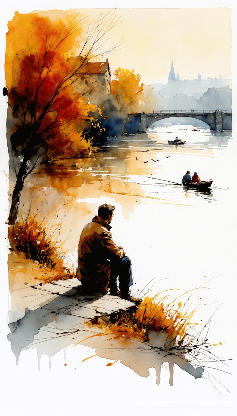 Man sitting by the riverside