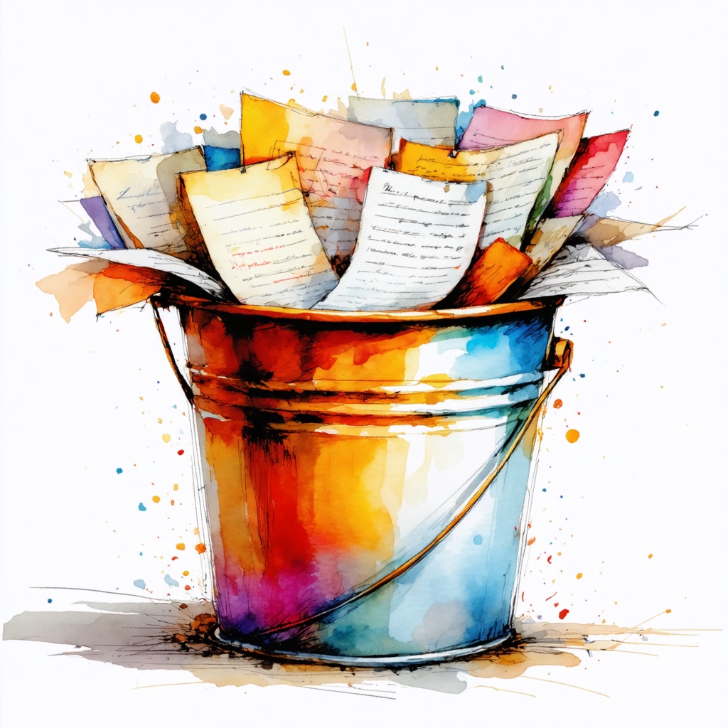 Bucket overflowing with notes