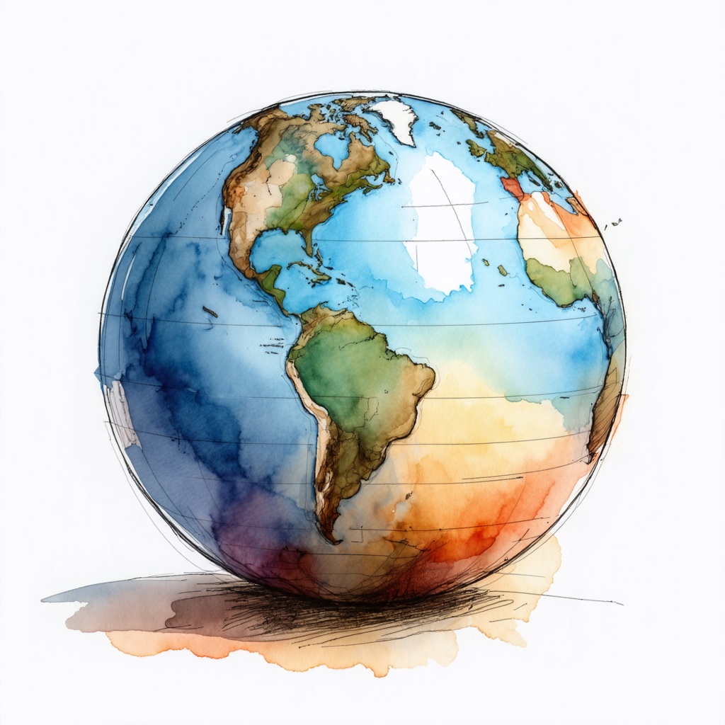 Handdrawn outline of globe